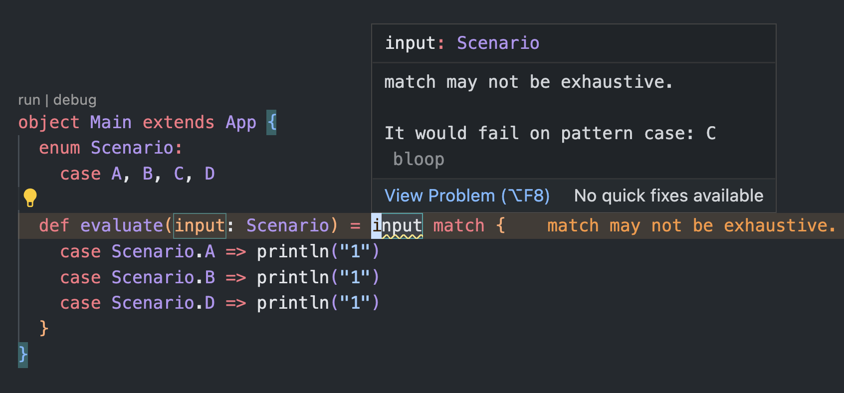 Compiler checking for exhaustiveness